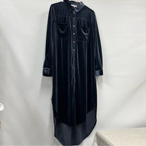 Umgee XL velour velvet navy blue dress long sleeve button down high low hem